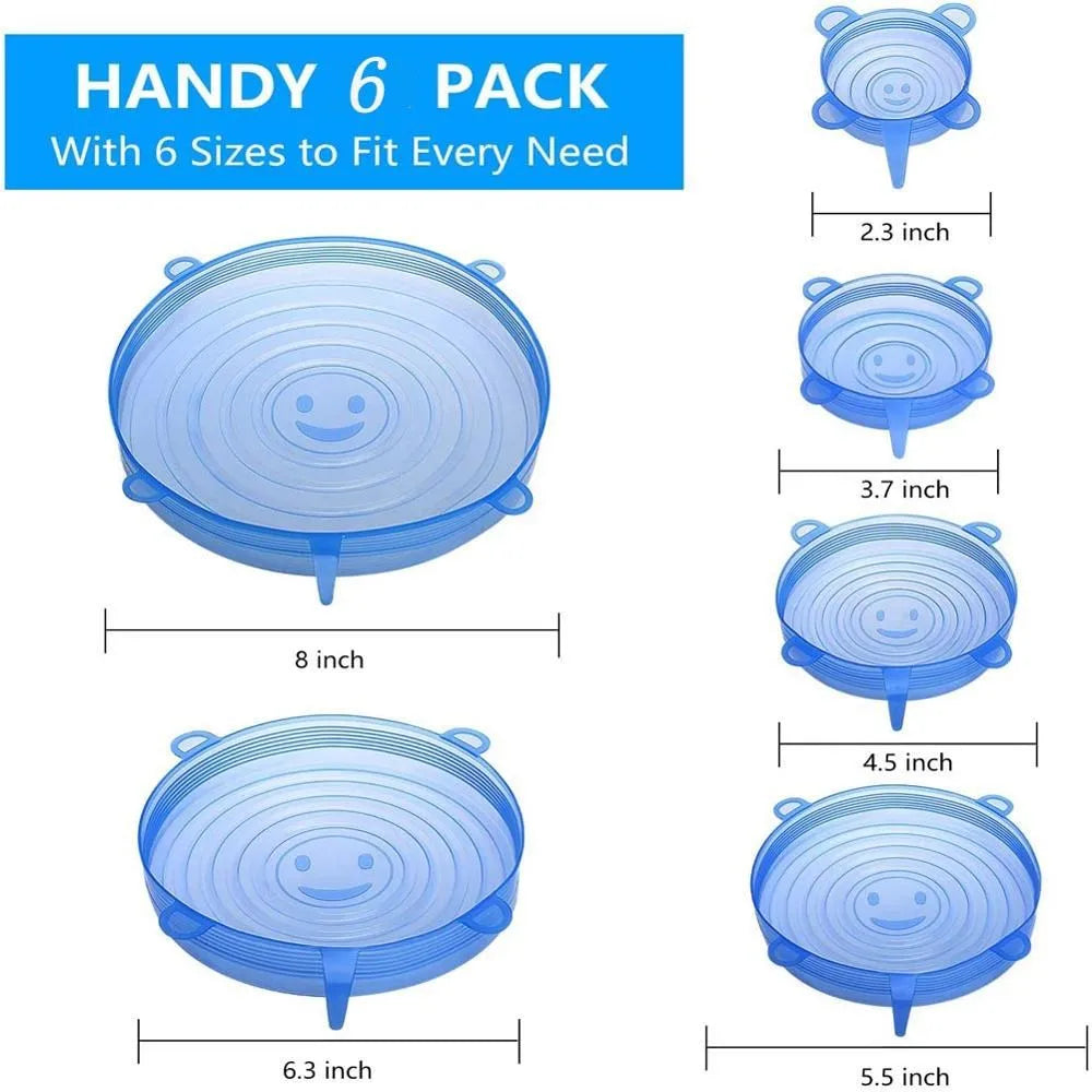 6 Pcs Silicone Stretch Lids for Kitchen Food Covers | Universal Bowl Caps
