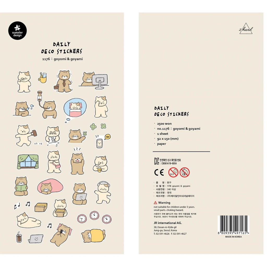 Korean Cat Daily Life Sticker Pack | Scrapbooking and Journal Decor