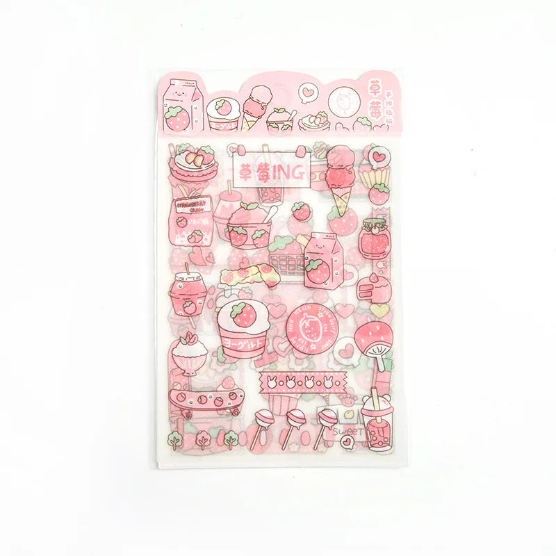 4-Piece Pink PET Sticker Pack | Kawaii Decorative Scrapbooking Set