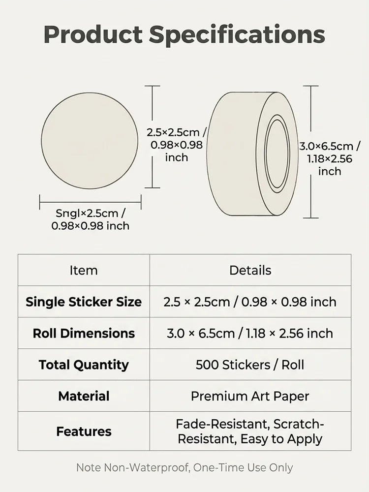 City Mouse Happy Life Stickers Roll 500Pcs | Cute Seal Labels for DIY Decor