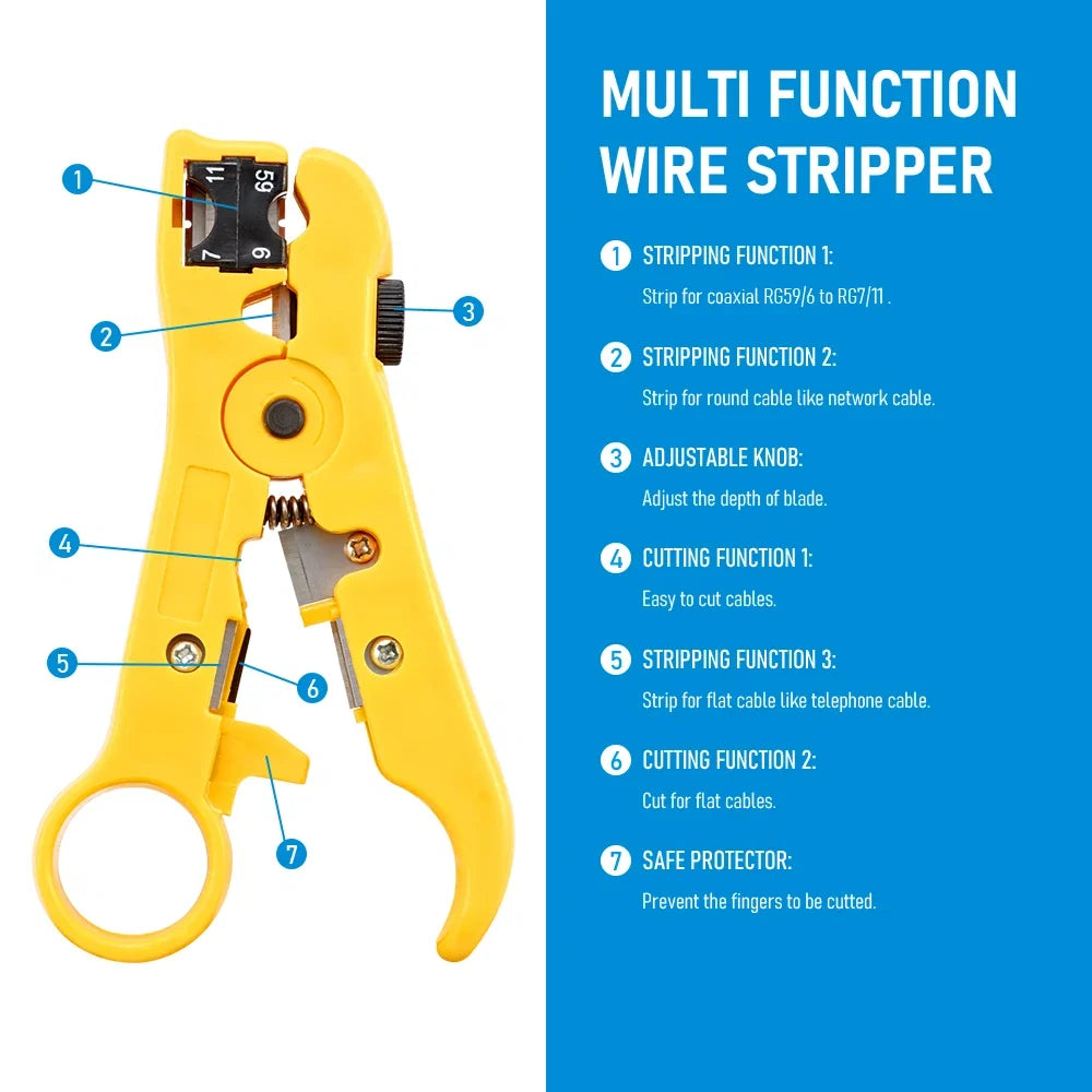 Multi-Functional Coaxial Cable Stripping Pliers | Wire Stripper Tool for UTP/STP RG59 RG6 RG7 RG11