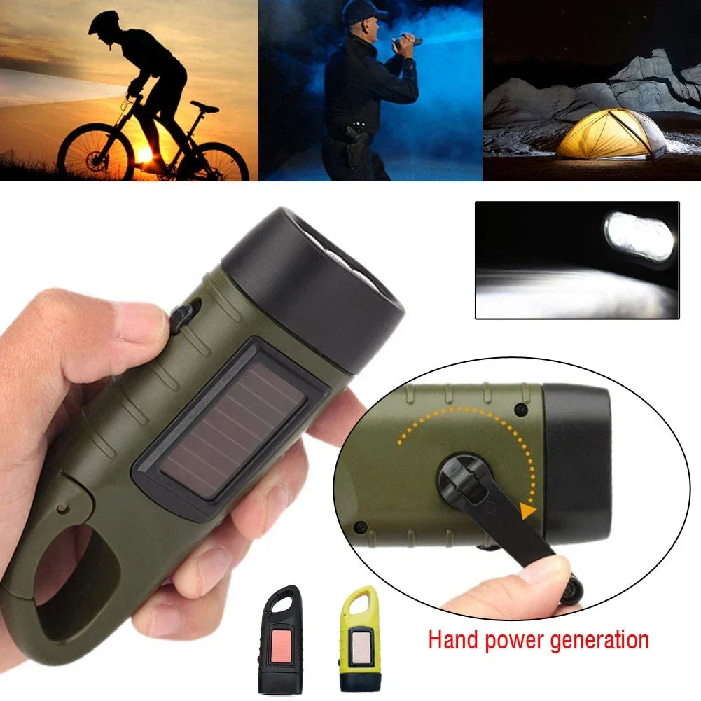 Solar Hand Crank Flashlight | Portable LED Emergency Lantern for Camping and Hiking
