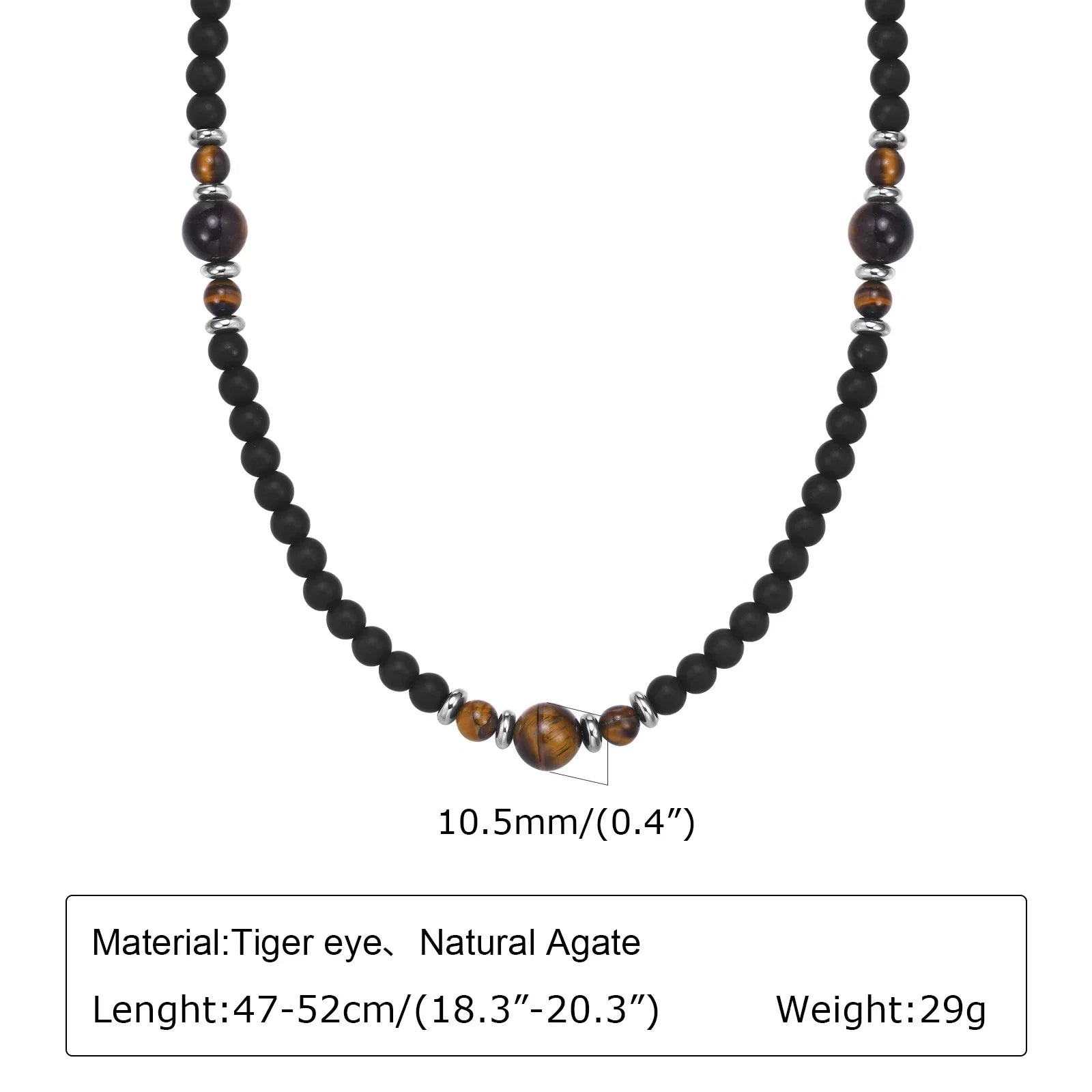 Casual Black Brown Beaded Necklace for Men | Summer Beach Tiger Eye Stone Jewelry