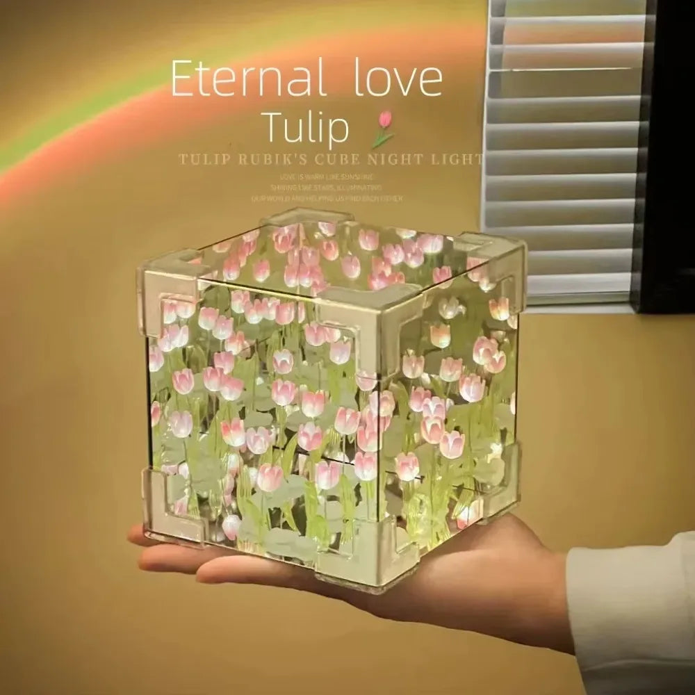 DIY Tulip Mirror Cube Lamp | Handmade Night Light for Bedroom Decor
