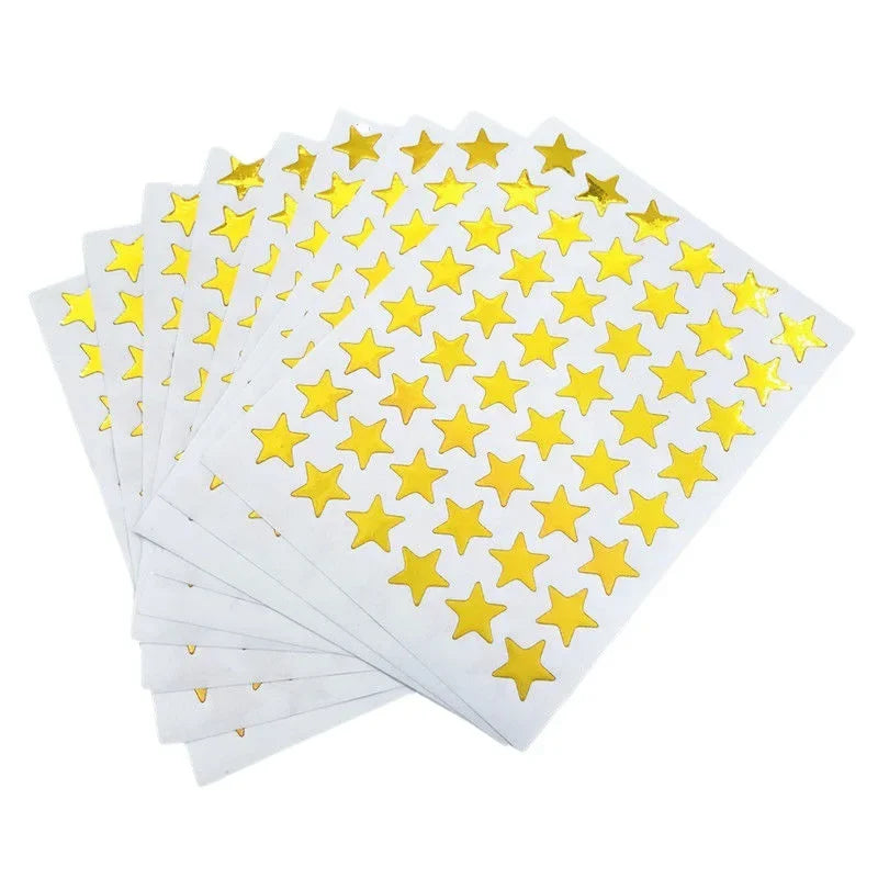 Gold Star Sticker Set for Teachers and Class Rewards | 10 Sheets of Five Pointed Star Stickers