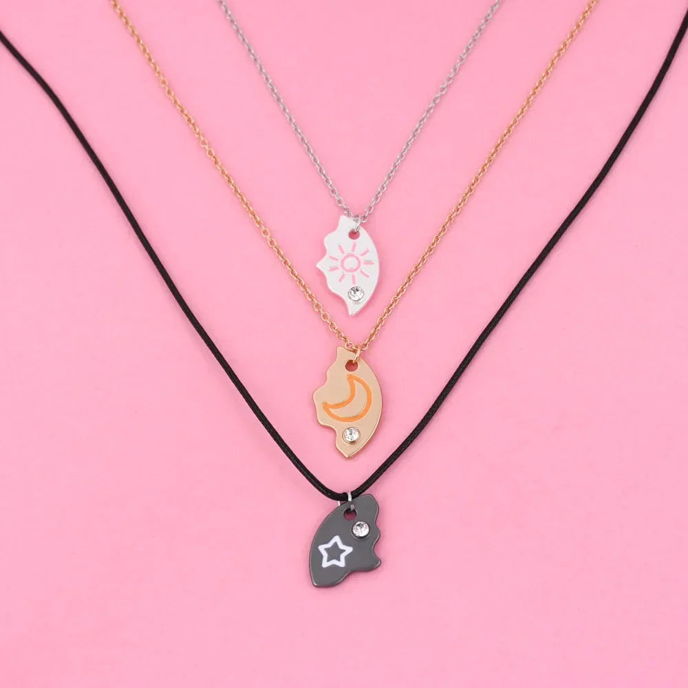 3 Piece Matching Pendant Necklace Set | Sun Moon Star Best Friend Gifts