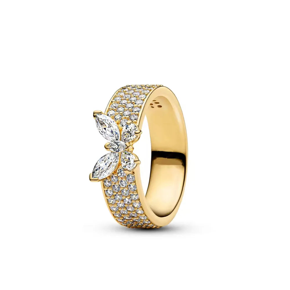 925 Silver Heart Floral Butterfly Ring | Women's Luxury Wedding Band