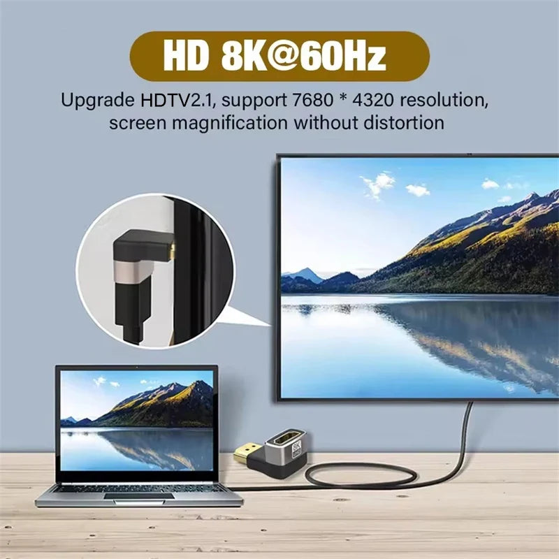 8K HDMI 2.1 Right Angle Adapter | 90 Degree Male to Female Connector for TV and Console