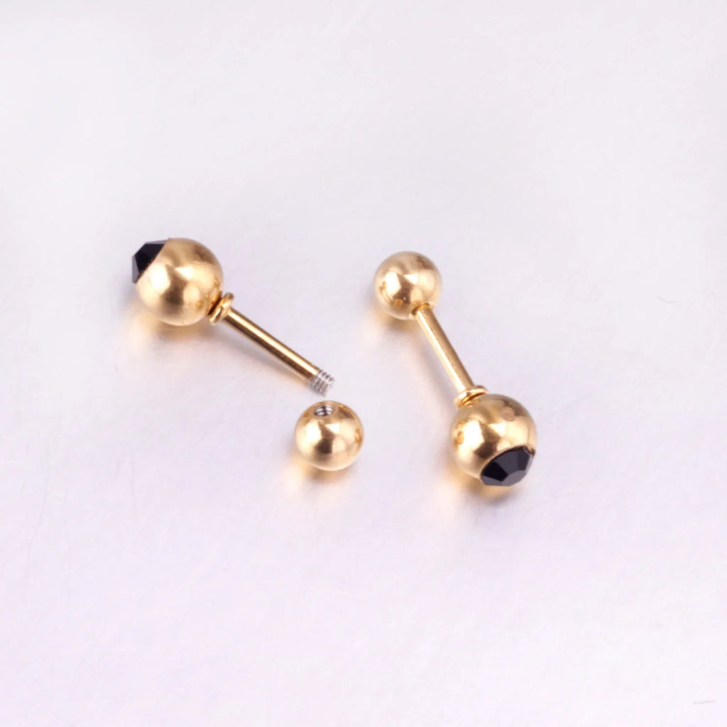 LUXUSTEEL White Black Crystal Earrings | Stainless Steel Round CZ Studs with Screw Back