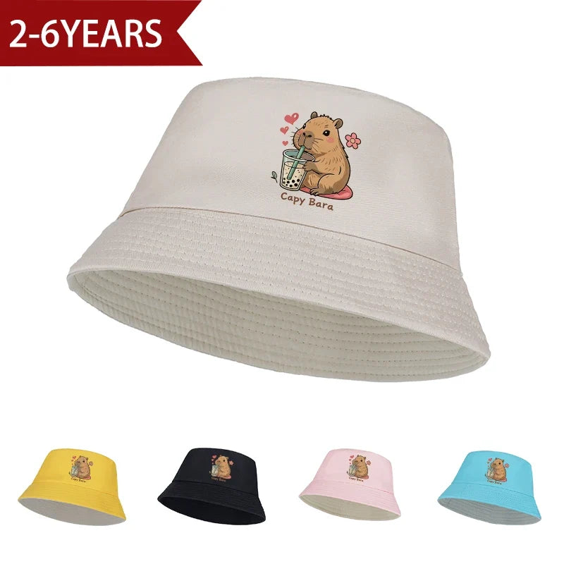 Kids Capybara Fisherman Hat | Cute Cartoon Sun Hat for Toddlers