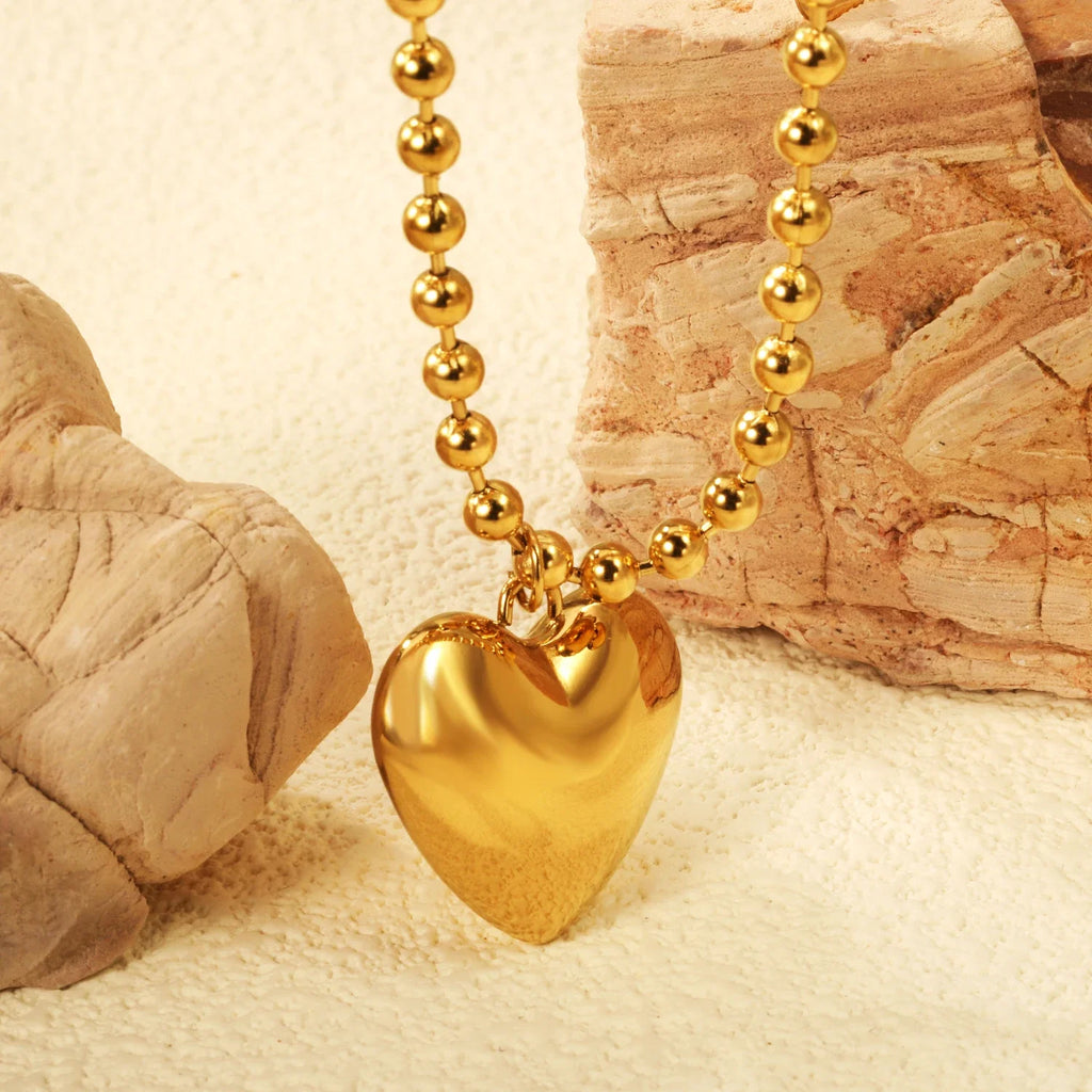ASONSTEEL Romantic Heart Pendant Necklace | Gold Stainless Steel Choker for Women Gift