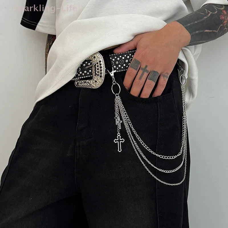 Retro Punk Cross Pendant Waist Chain | Unisex Hip Hop Jeans Keychain Accessory