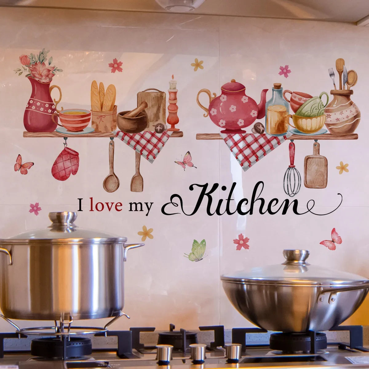 Butterfly Floral Wall Sticker | Kitchen Decor PVC Decal