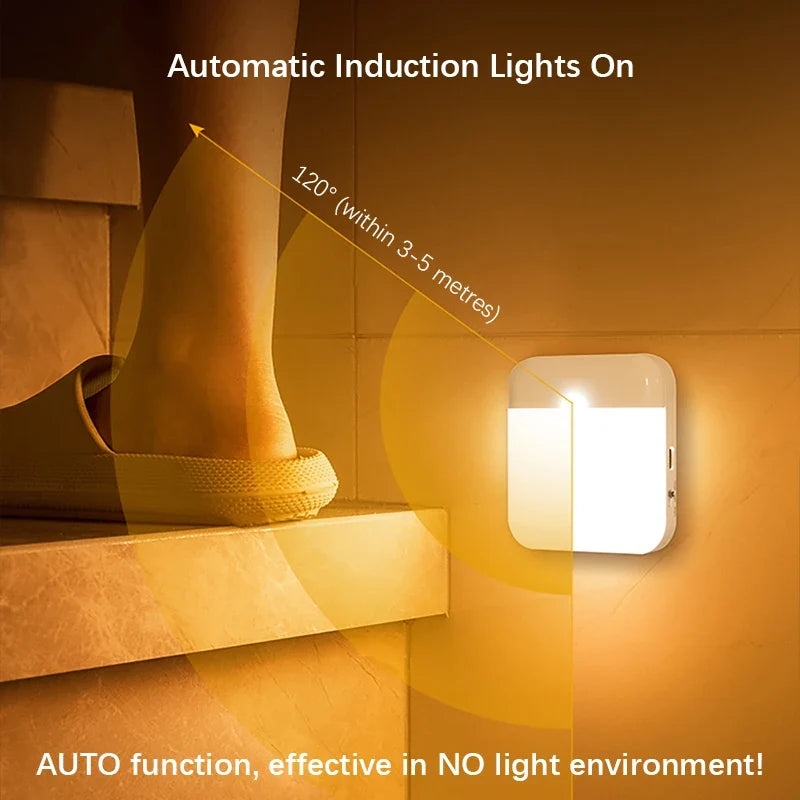 PIR Motion Sensor LED Night Light | USB Rechargeable with Switch for Bedroom Kitchen Cabinet Closet