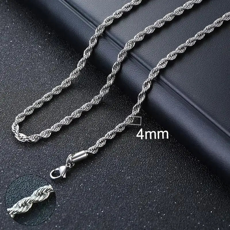 Vnox Twist Rope Chain Necklace for Men Women | Waterproof Stainless Steel Unisex Chain