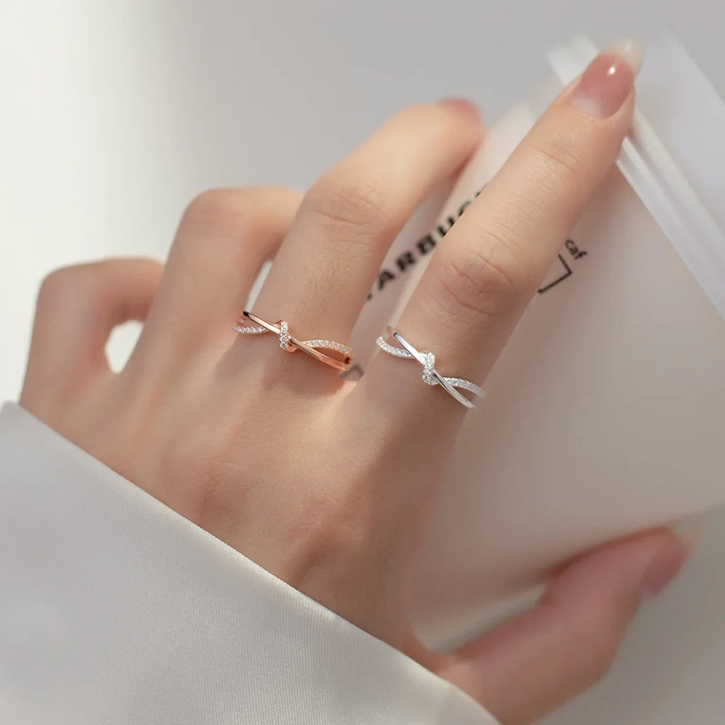 925 Sterling Silver Cross Knotting Zircon Ring | Women's Wedding Cocktail Jewelry