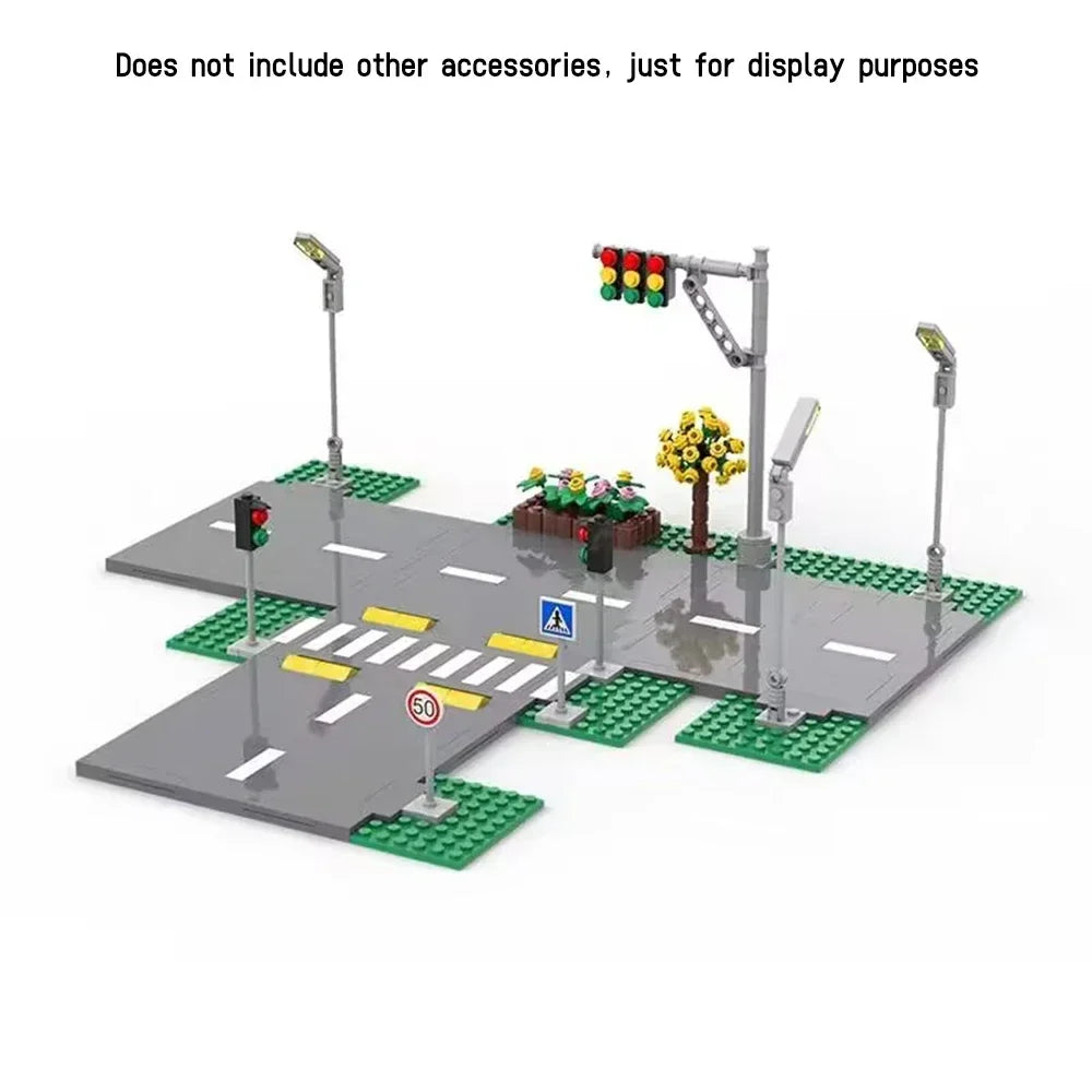 City Road Street Baseplate Building Blocks | Pedestrian Crossing Base Compatible with Major Brands
