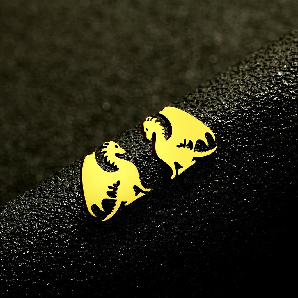 Punk Black Western Dragon Ear Stud | Stainless Steel Stud Earrings