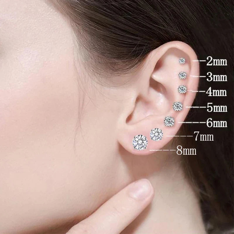 1Pair Stainless Steel Crystals Stud Earrings | Classic Screw-Back Jewelry