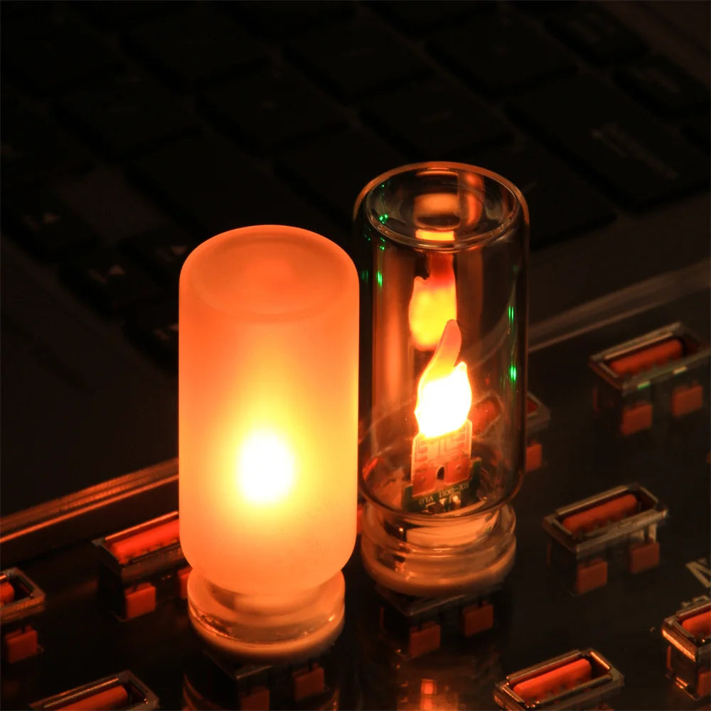 USB LED Flashing Candle Light | 5V Flame Night Light with Frosted Clear Glass and Touch Control