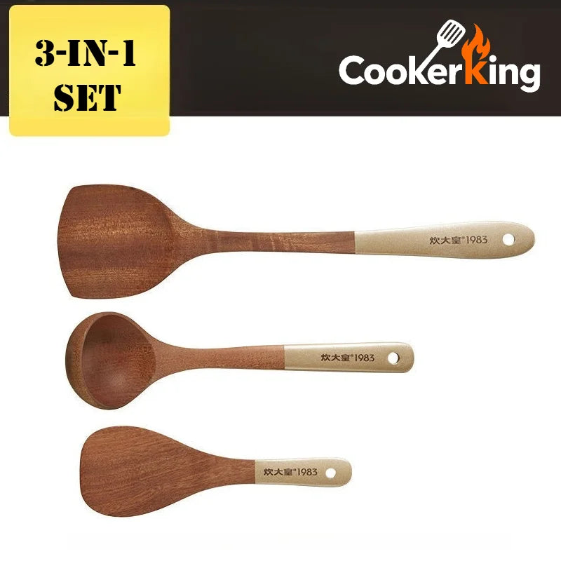 4 in 1 Cooking Tool Set | Ebony Wood Spatula and Spoon Set for Kitchen
