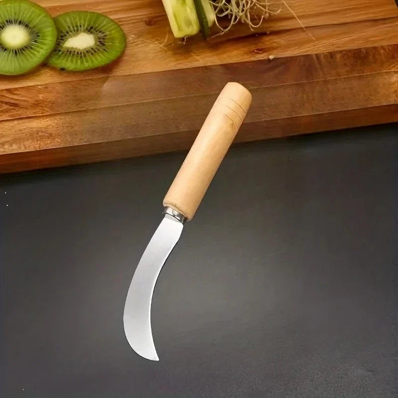 Curved Stainless Steel Weeding Tool with Wooden Handle | 2-in-1 Garden Tool for Outdoor Yard Use
