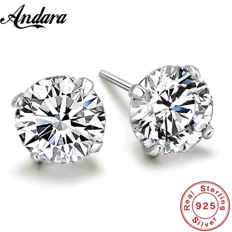 925 Sterling Silver Zircon Crystal 4 Claw Cut Stud Earrings | Fine Jewelry for Women