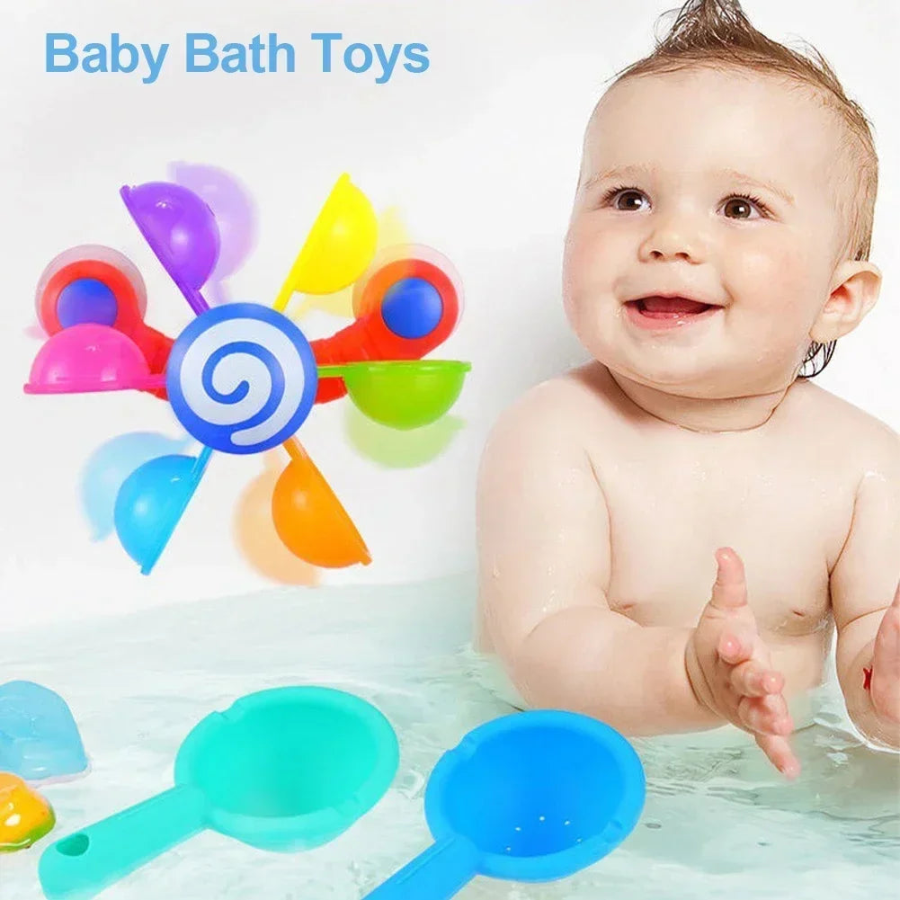 Rainbow Windmill Toddlers Bathing Sucker Water Spray Toy | Colorful Waterwheel Baby Bath Toy Set
