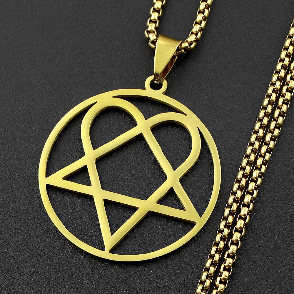 Stainless Steel Heartagram Pendant Necklace | Unisex Music Band Jewelry Gift