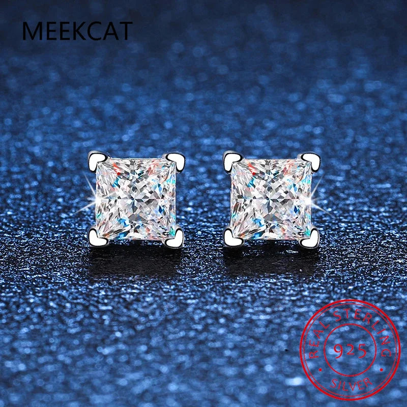 1ct D Color Moissanite Square Stud Earrings | Luxury 925 Sterling Silver Jewelry Gift