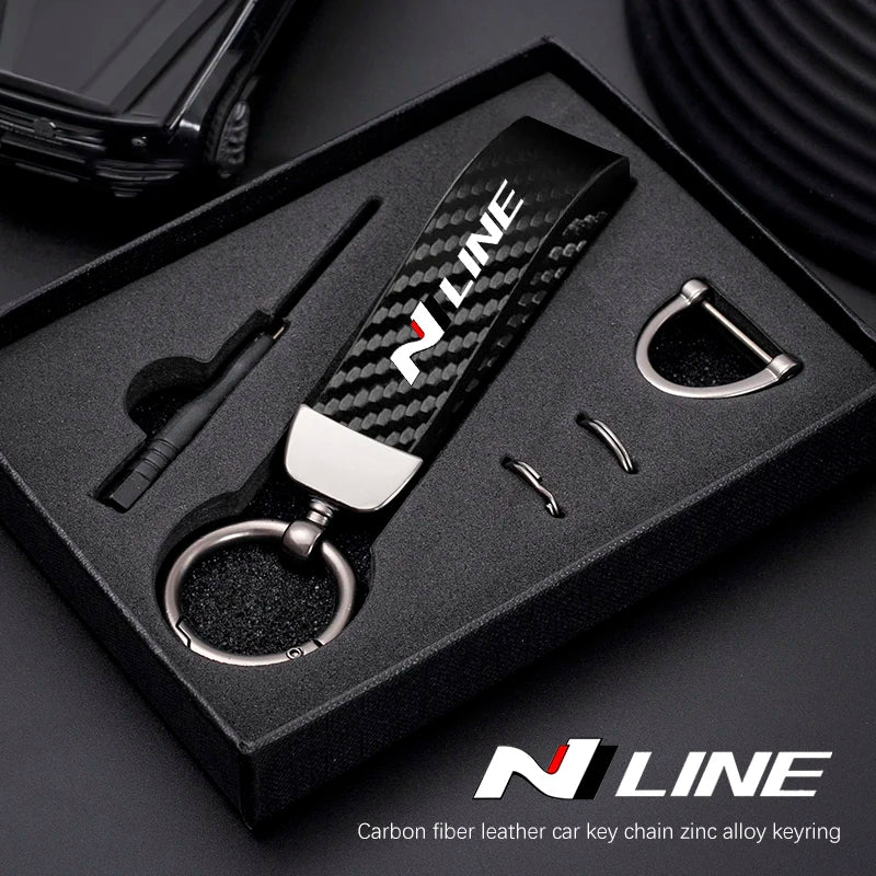 Carbon Fiber Style Keychain for Hyundai | Premium Microfiber Leather Key Ring