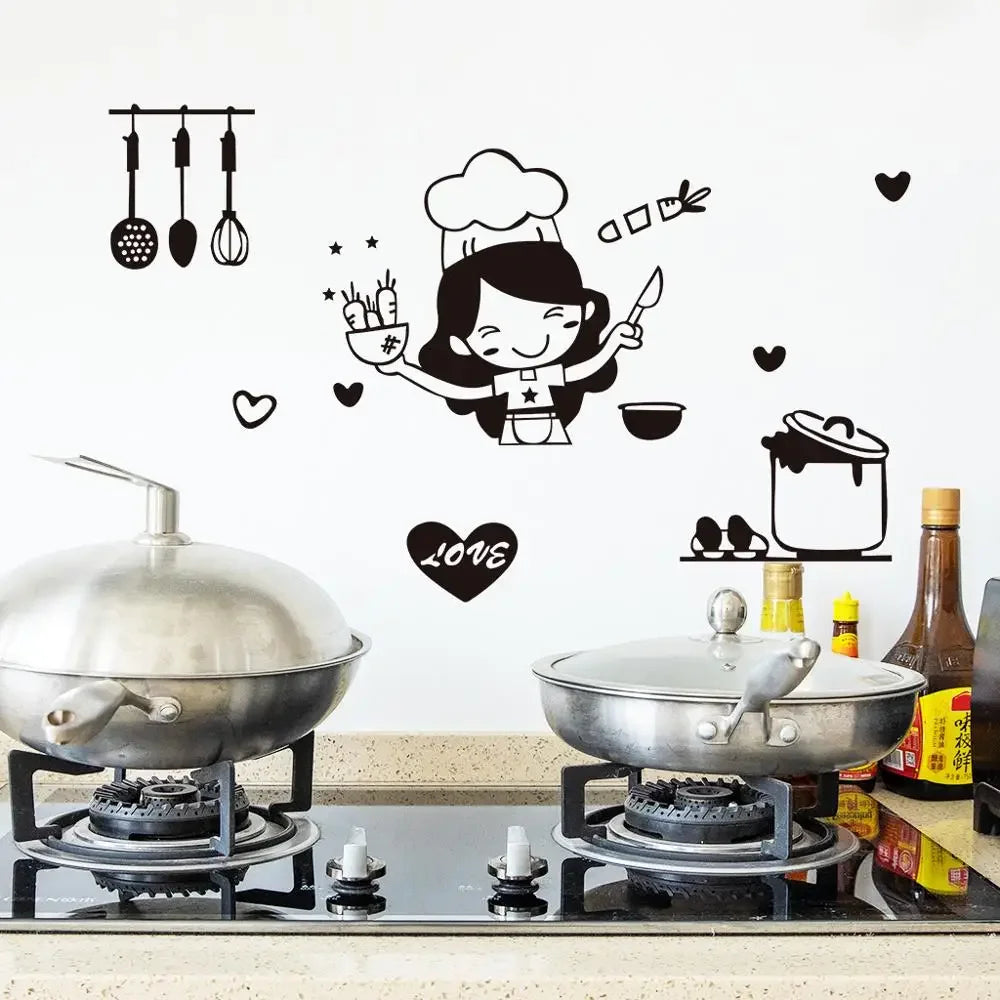 Happy Girl Chef Loves Cooking Wall Sticker | Kitchen and Dining Room Decor