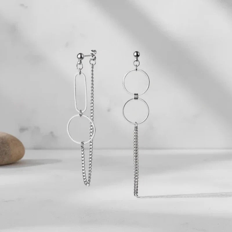 Silver Asymmetrical Geometric Drop Earrings | Trendy Punk Hip Hop Jewelry for Women