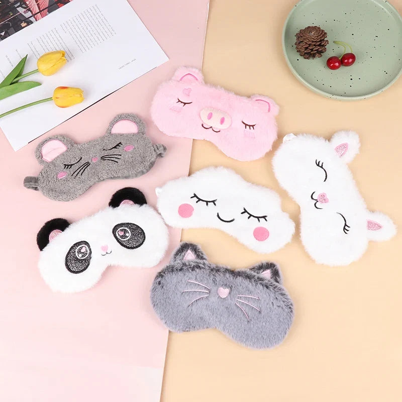 Plush Cute Grey Cat Sleep Mask | Light Blocking Eye Shade for Travel and Home