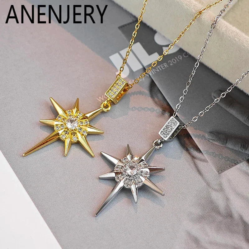 316L Stainless Steel Star Pendant Necklace | Shiny Zircon Jewelry for Women