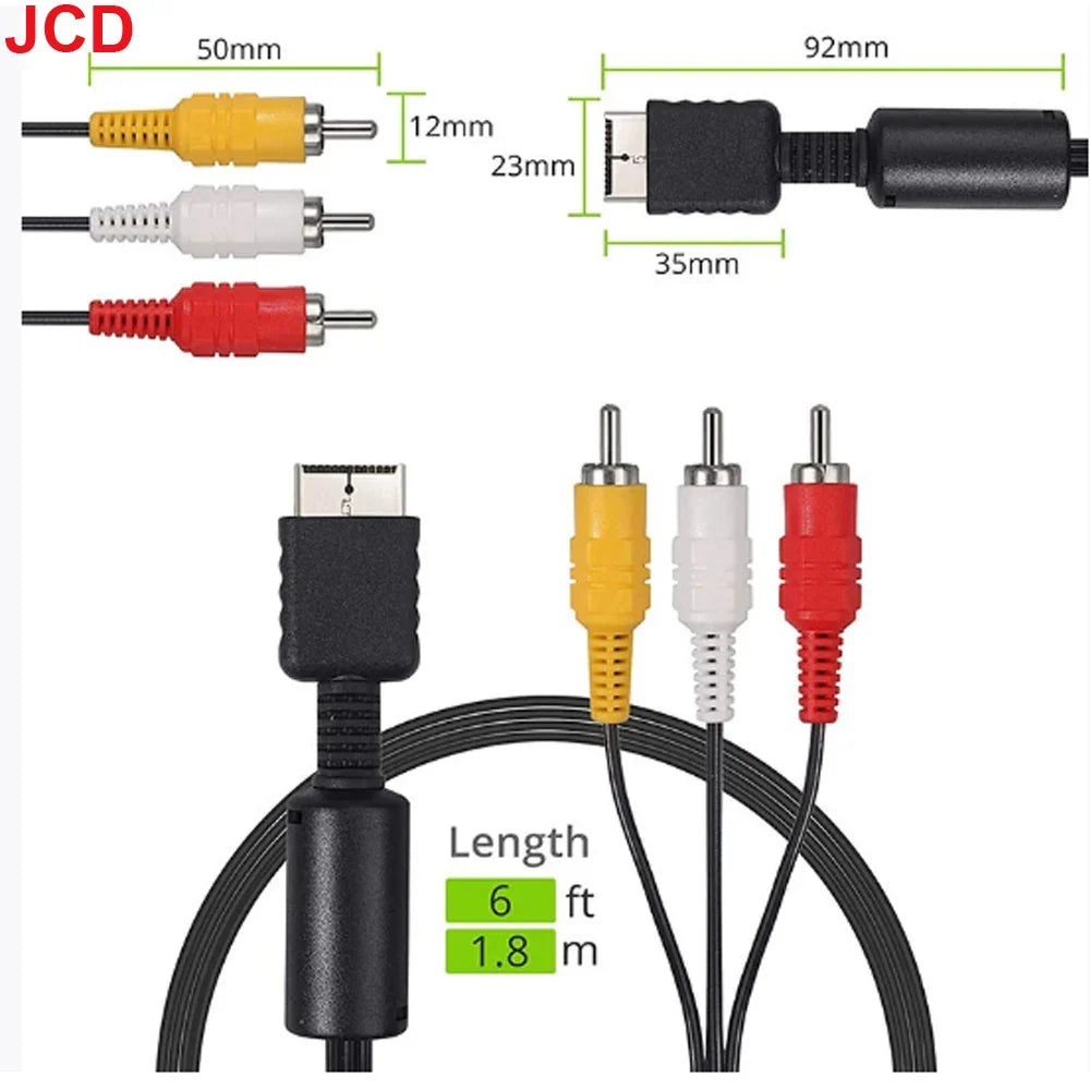 JCD 1pc For PS1 PS2 PS3 1.8M AV Cable Splitter RCA Audio Video Extend Cord to Monitor TV RCA Wire Converter Adapter