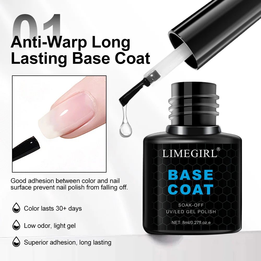 LIMEGIRL 8ml Soak Off Matte Top Base Coat | UV Gel Nail Polish for Manicure
