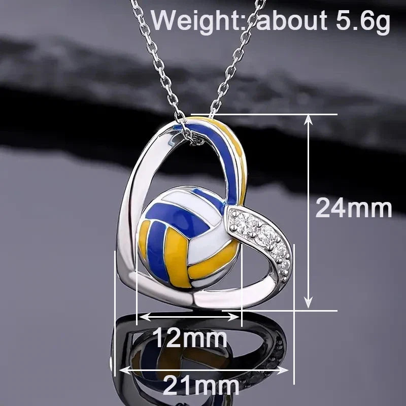 Huitan Volleyball Heart Pendant Necklace | Trendy Teen Girls Jewelry with Shiny Zirconia