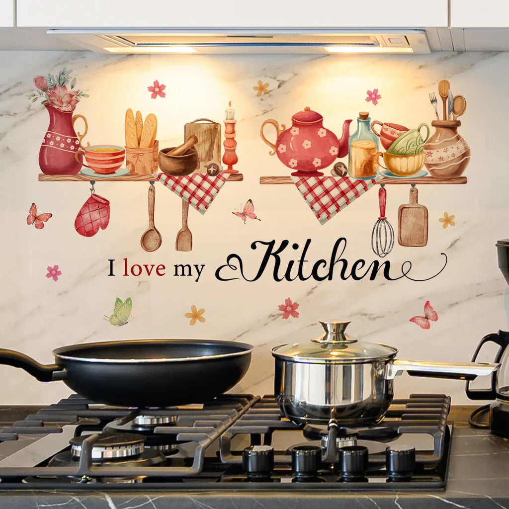 Butterfly Floral Wall Sticker | Kitchen Decor PVC Decal