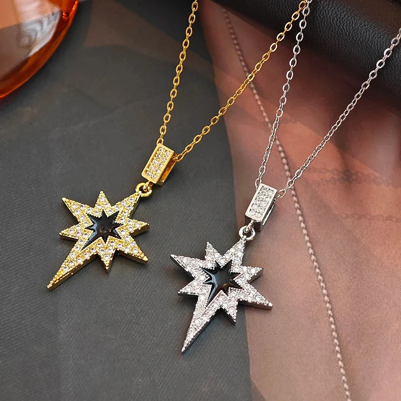 316L Stainless Steel Star Pendant Necklace | Shiny Zircon Jewelry for Women