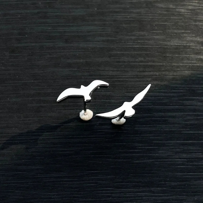 Asymmetrical Small Seagull Earrings | Delicate Stylish 925 Silver Bird Jewelry