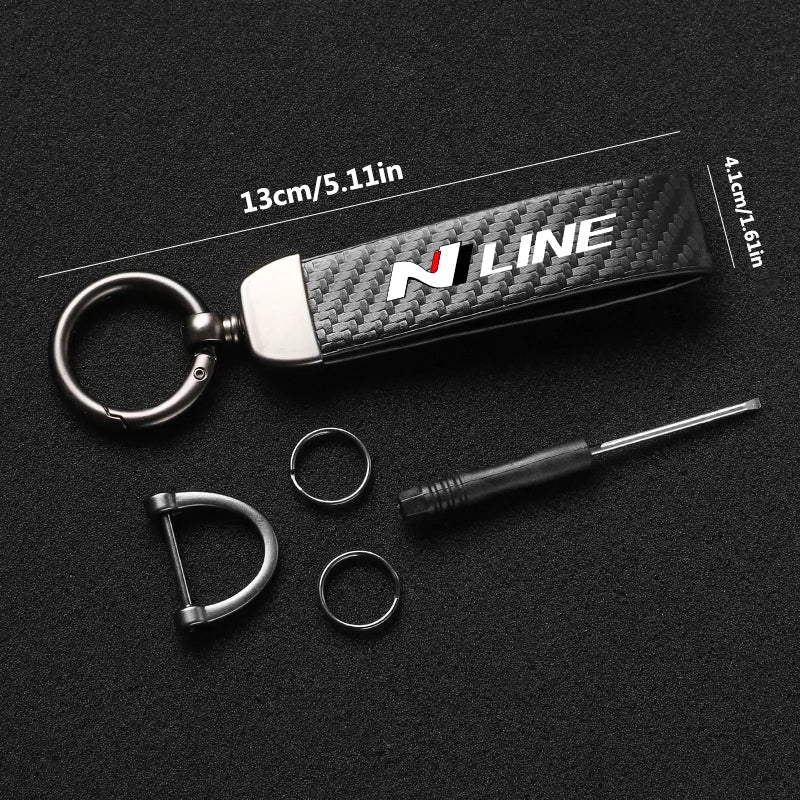 Carbon Fiber Style Keychain for Hyundai | Premium Microfiber Leather Key Ring