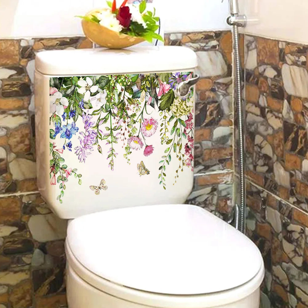 Plants Flowers Butterflies Wall Sticker | Toilet Decor Decals for Home Decoration