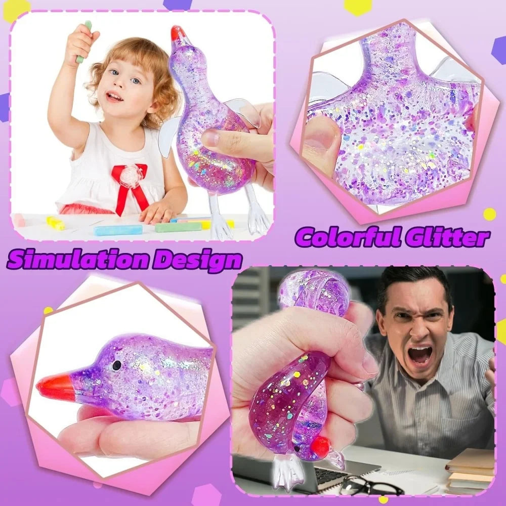 Squishy Glitter Duck Fidget Toy | Stress Relief Sensory Toy for Kids and Adults