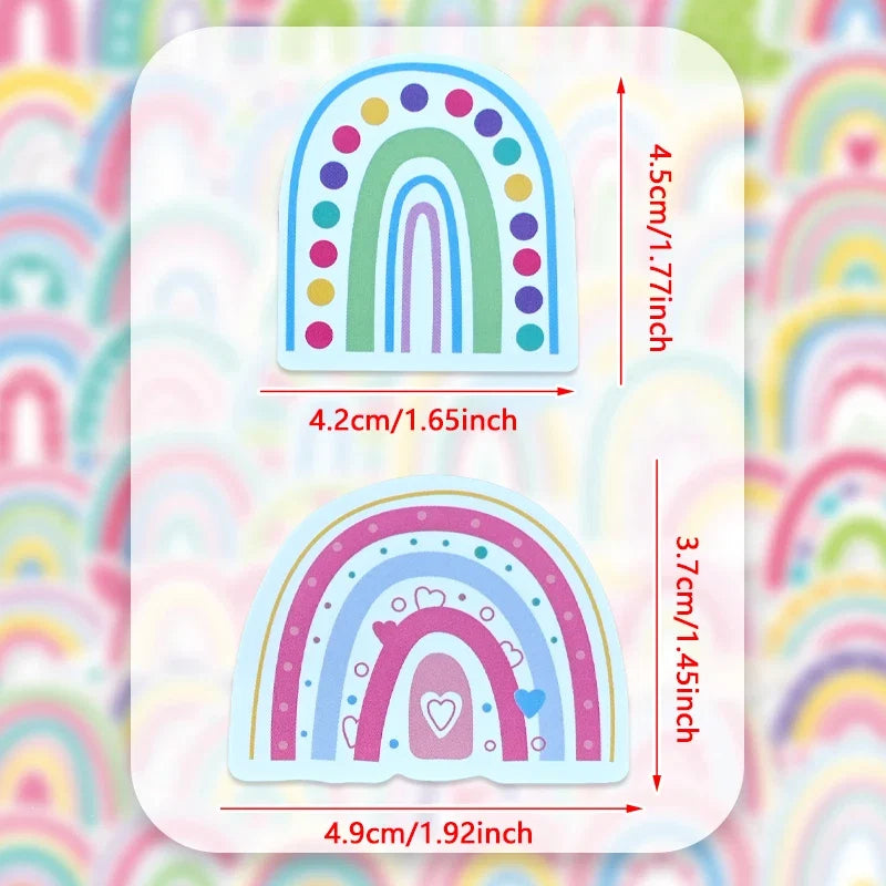 Rainbow Vinyl Stickers for Water Bottles Laptop Cup Phone | 50 Pack Cute Decals