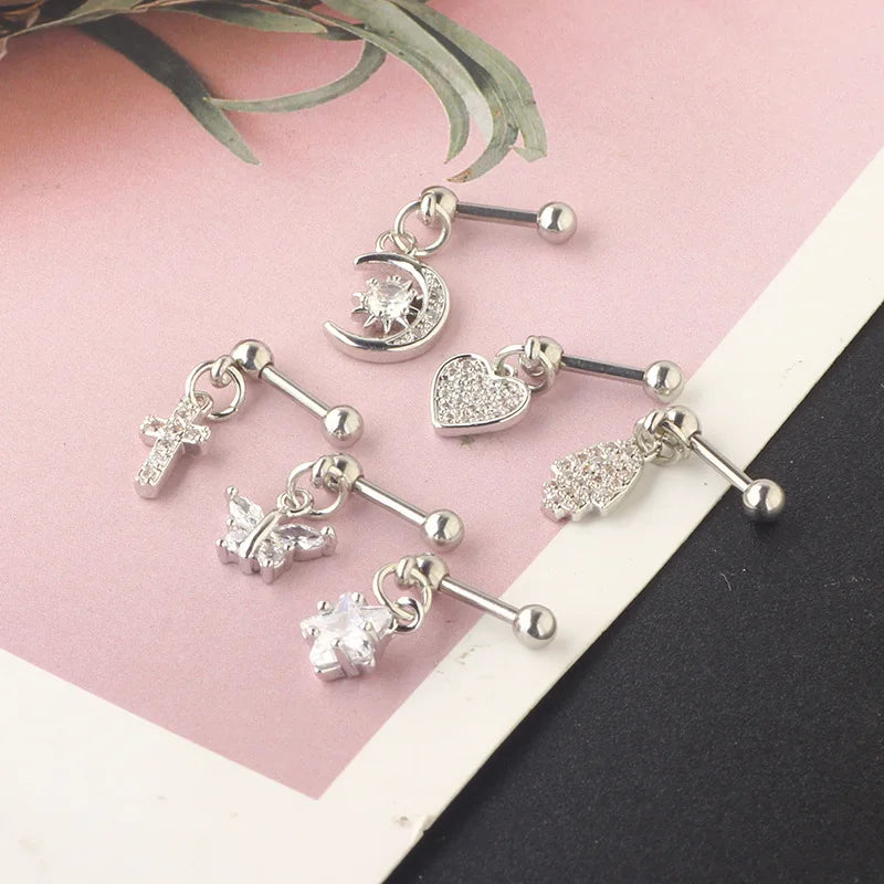 Moon Star Cartilage Earring Set | Cute Tragus Helix Daith Jewelry