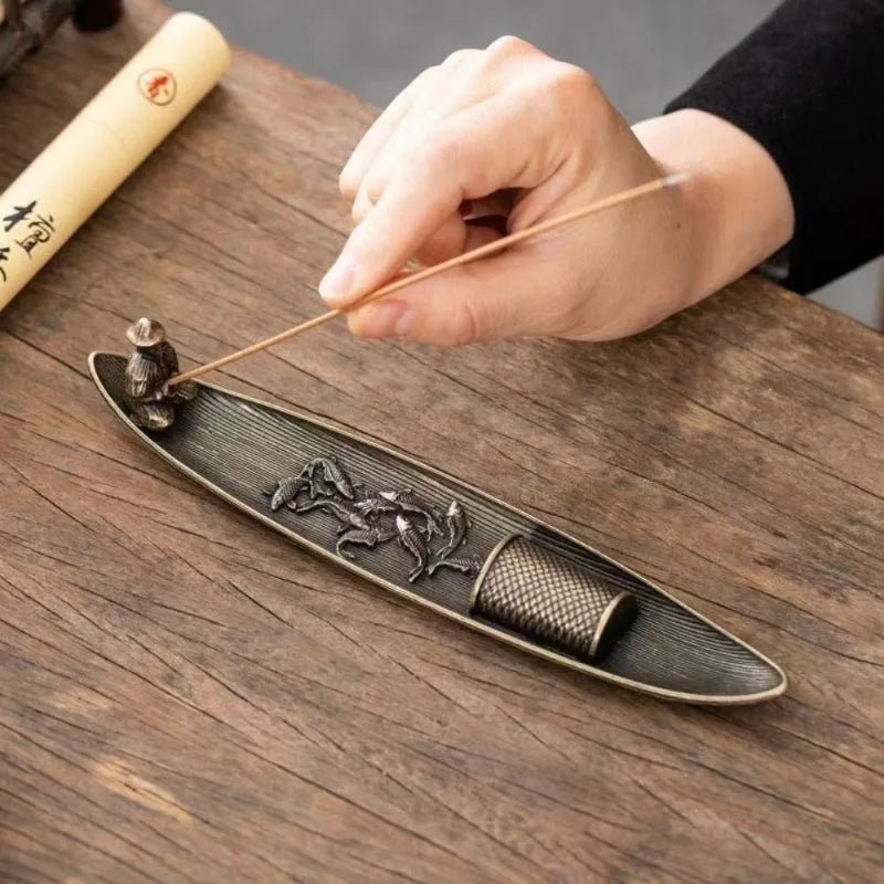 Fisherman Incense Holder | Japanese Style Metal Incense Stick Burner for Home Decor