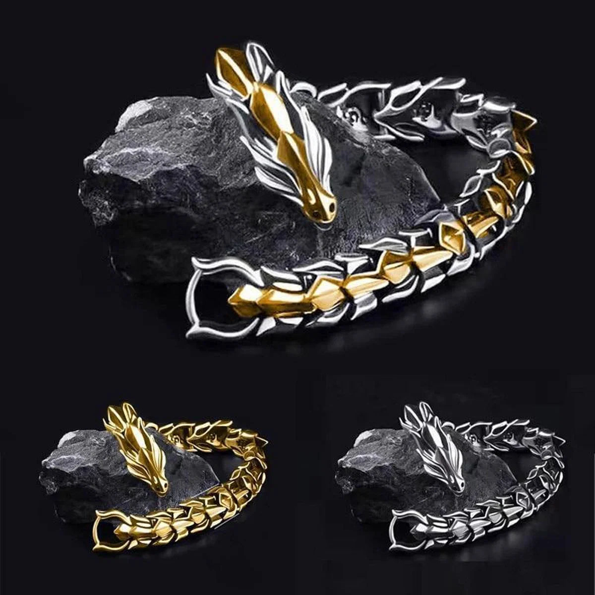 Men's Viking Dragon Bangle Bracelet | Vintage Punk Hiphop Chain Jewelry