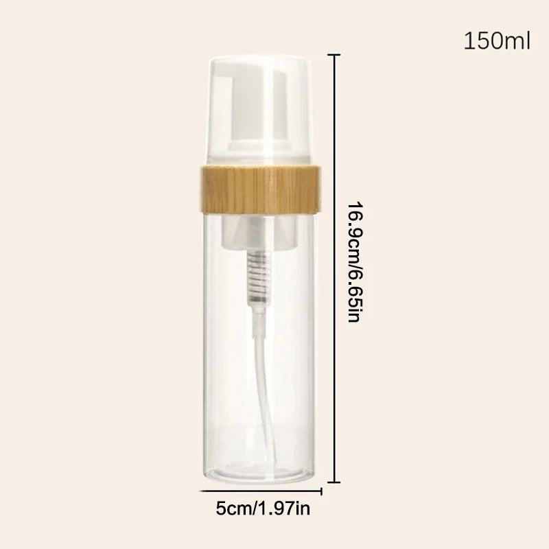 150ml Refillable Bamboo Foam Pump Bottle | Travel Size Empty Dispenser for Face Cleaner and Shampoo