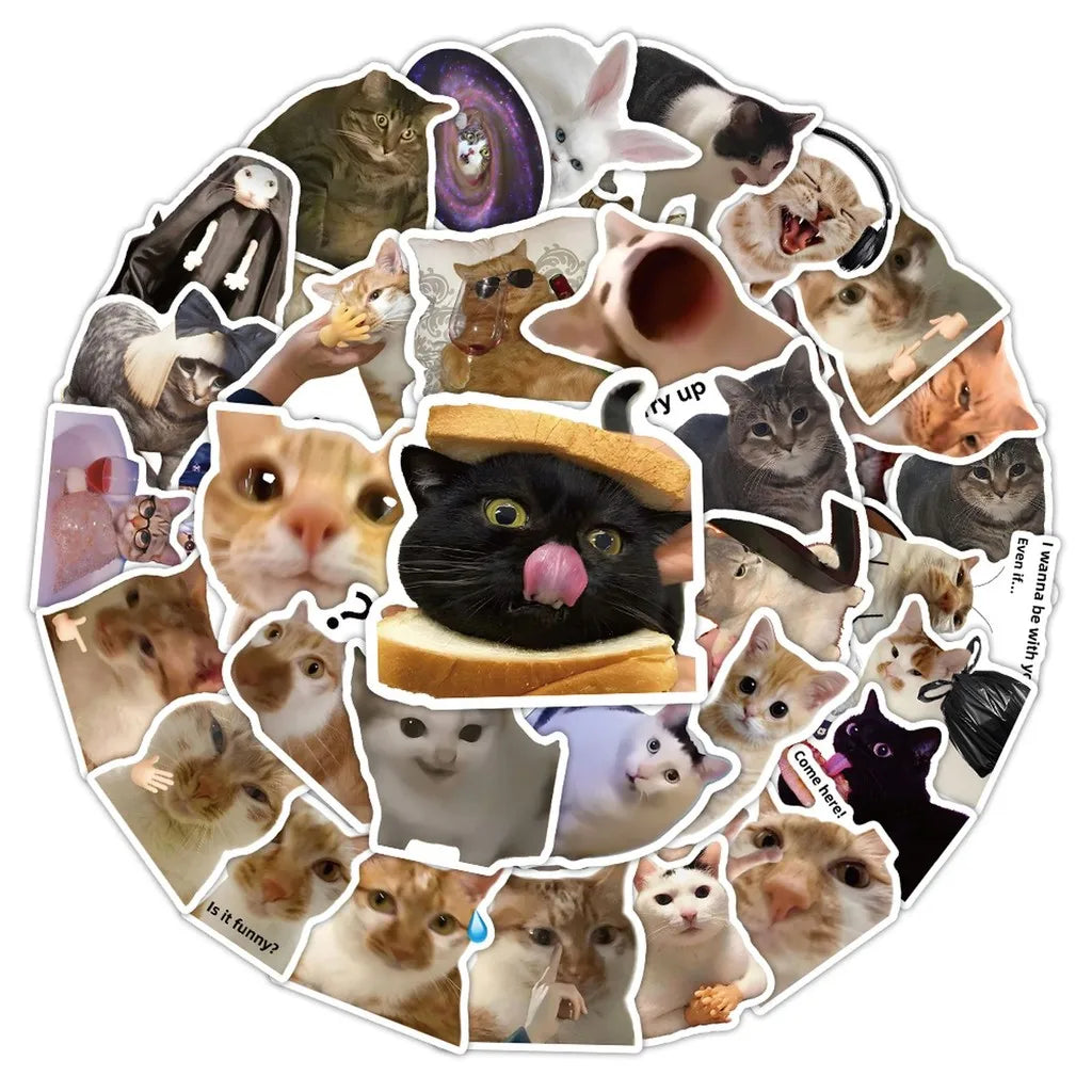 56pcs Kawaii Cat Meme Sticker Collection | UV-Coated Waterproof Decals for Journaling & Device